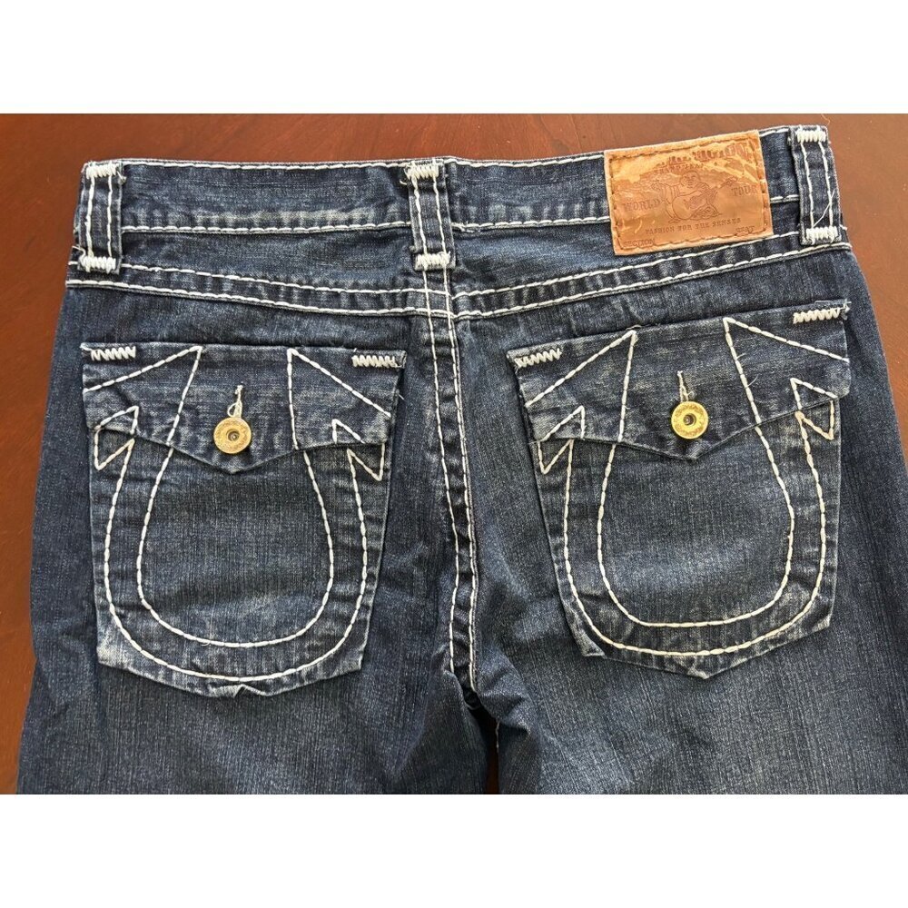 True Religion Y2K Super T World Tour Big Horseshoe Flap Jeans Dark Wash 36 x 33 - Picture 4 of 15